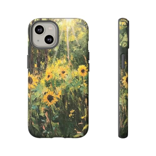 Coque rigide mate iPhone 14 Sunlights in Forest tournesols anti-trace