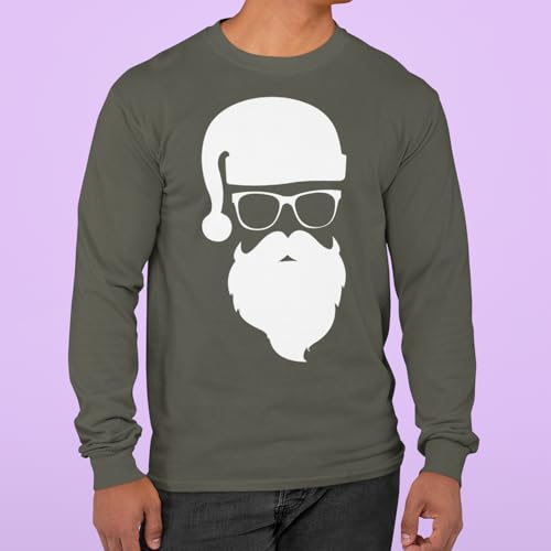 shop4ever Camiseta hipster Papai Noel com óculos de sol de Natal de manga comprida, Carvão, G