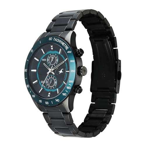 Image of Fastrack Overdrive Quartz Black Round Dial Men's Watch | Stainless Steel Strap Material | Watches for Men Analog - 3332KM01