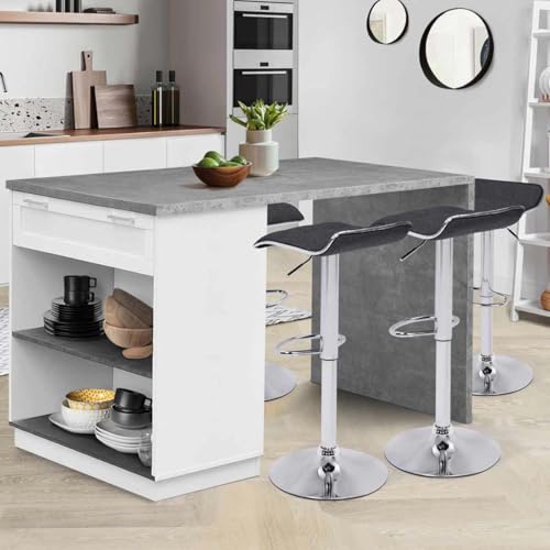 Miniatura 2 de Idmarket - Isla Central Para 4 Personas, Vito, 130 Cm, Blanco Y Superficie En Aspecto De Hormigón