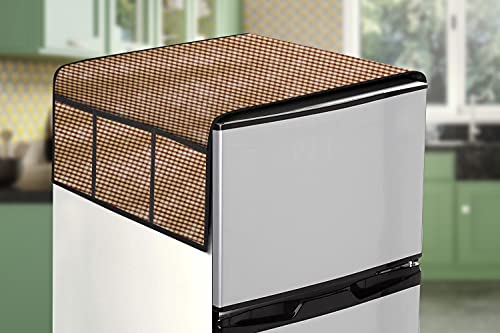 Image of Stylista Refridgerator top Cover Suitable for Samsung RR23C2F24S8 /HL, 215 Liter Fridge, Dimension (WXD) 71x109 CM, Pin Check Pattern Brown