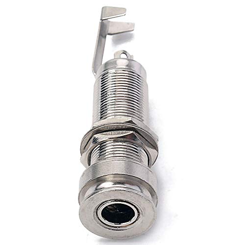Prise Jack Guitare/basse Avec Plaque - Standard 1/4" (6,35 Mm) - Cuivre Et Acier Chromé - Plaque 80x32 Mm - Pour Remplacement Ou Upgrade - 7