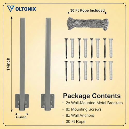 Image of Metal Foldable Wall Mount Cloth Drying Stand with 30 Feet Rope, Space Saving, Wall Mounted, for Balcony and Indoor Use (Grey)
