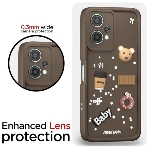 Image of Bintage Cute Fun Taddy Cartoon 3D Ball Bear Milk Donut Coffee Cup Silicon Case Full Body & Camera Protection Back Cover Compatible for OnePlus Nord CE 2 Lite 5G - Brown