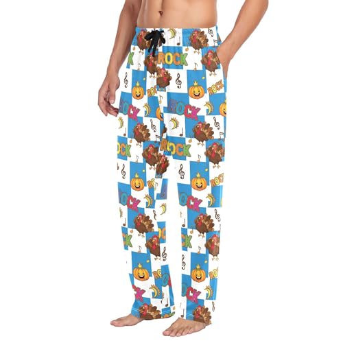 Men's Pajama Bottom Turkey Pumpkin Music Rock Cotton Pajama Pants Drawstring Sleepwear Long Pants Pockets4