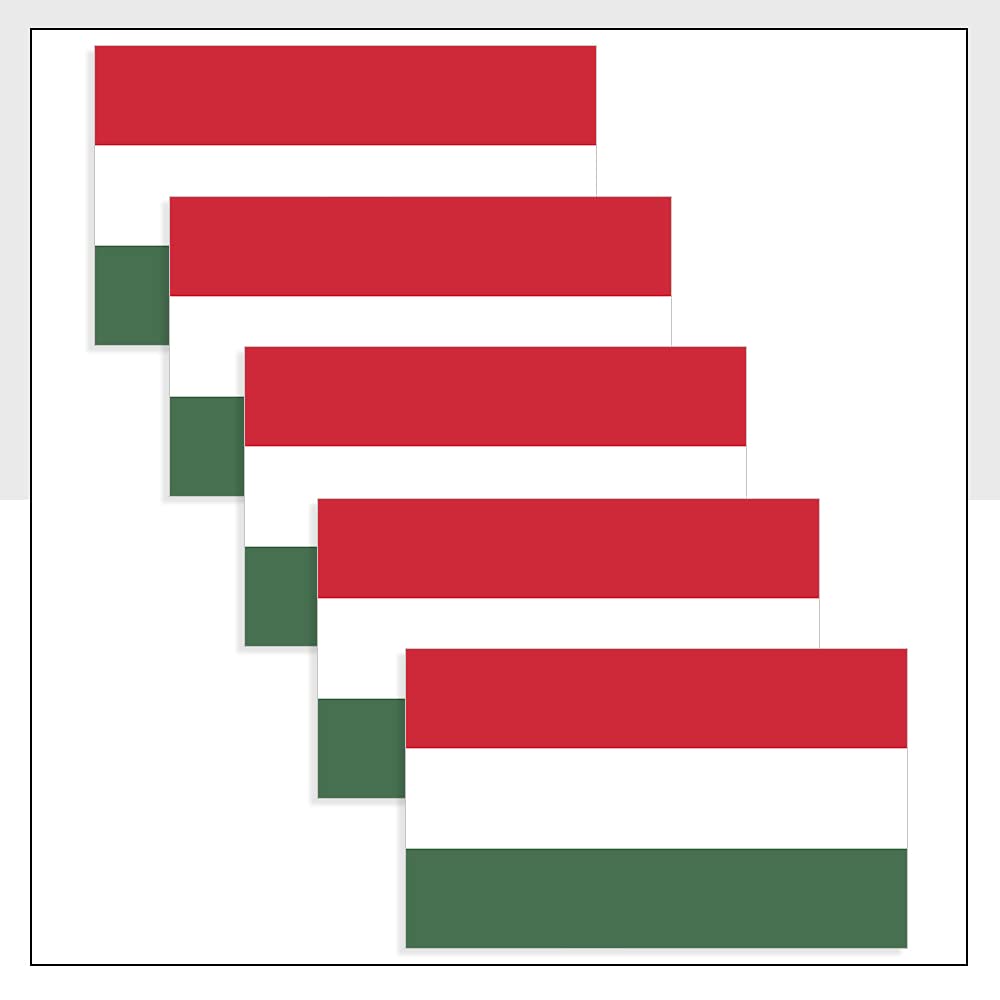 Hungary Flag Helmet Stickers Pack of 5 (60 x 36mm) Vinyl HUN Flag Labels for iPad Fridge Bike Van Car Packwith® #P1071