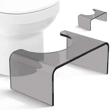 Acrylic Toilet Stool Squat Set of 2, Squatting Toilet Stool for Adults Kids,Modern Design Pooping Stool, Easily Blend into Any Bathroom Gray-2PCS