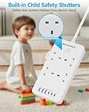 Extension Lead with 6 USB Slots (3 USB C), 4 Way Surge Protected Extension Lead 1.5M with Switch, Wall Mounted Multi Plug Power Strip for Home Bedroom Kitchen Office, White - Image 7