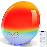 Tageswecker Funkwecker, Sonnenaufgangssimulation, 14 Leuchtfarben, digitaler Wecker, 8 Klänge Natur, Schlummerfunktion Nachtlicht für Erwachsene und Kinder
