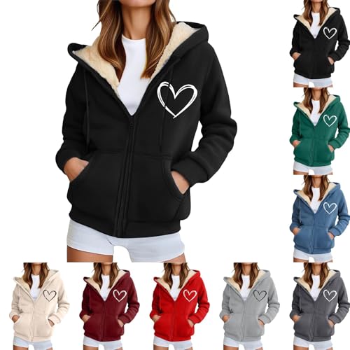 Genérico Sudaderas Mujer con Capucha Cremallera Forro Polar Ropa de Invierno Fleece Chaqueta Outwear Hoody Sweatshirt Casual Manga Larga Casual Deportiva Sudadera (01-Black-5, M)