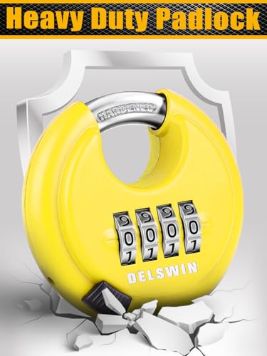 Image of DELSWIN 4 Digit Combination Disc Padlock with Hardened Steel Shackle Combo Lock for Sheds, Storage Unit, School Gym Locker and Fence (Yellow,1Pcs)