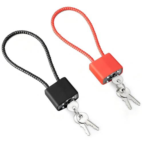 20cm Steel Cable Padlock (Black + Red) – Weatherproof & Cut-Resistant Wire Rope Lock with 3 Keys per Padlock | Flexible Bike Lock for Gym Lockers, Luggage, Sheds