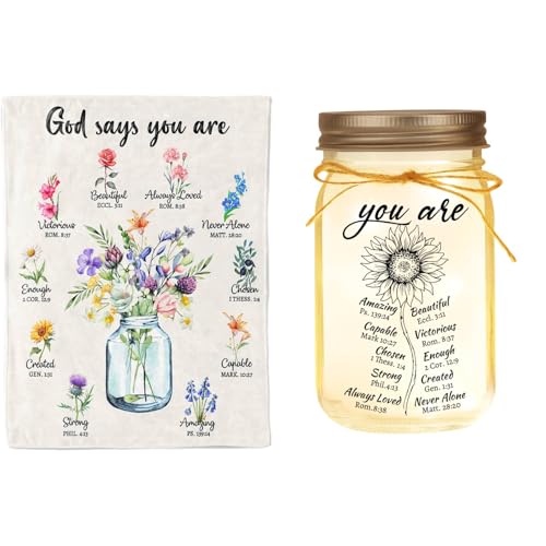 FORUSGITSS Christian Gifts Blanket and Mason Jar Night Light