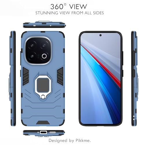 Image of Pikkme D5 Tough Armor Bumper Case | 360 Protection Case | Ring Holder Stand Back Cover for iQOO 13 5G (Blue)