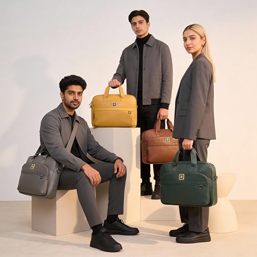 Image of EUME Optimo Laptop Bag for Men | Water Resistant Messenger Bag | Tablet Compartment| Multiple Organisers | Fits Upto 15 inch Laptop | Vegan Leather Office Bag.