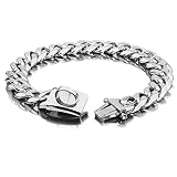 Siqi Gold Dog Chain Collar 19Mm Wide Cuban Link Collare per cuccioli in acciaio inossidabile con chiusura Bling Choke Collare per cani-Steel color||66cm