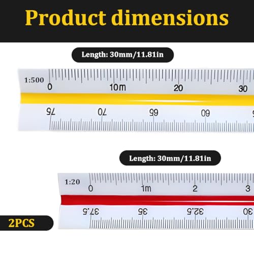 Dreikantmaßstab, 2 Stück, 30 cm Maßstab Lineal, Architektonisches Lineal Dreikantmaßstab Maßstab Kunststoff Metrische Skalen, 1:20/25/50/75/100/125/200/250/300/400/500