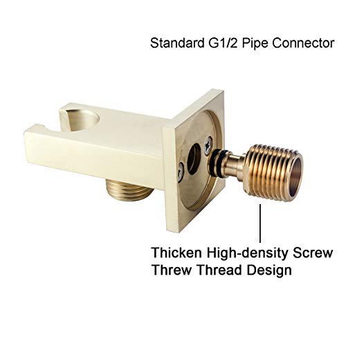 Ownace Square Solid Brass Brushed Gold Hand Held Shower Head With Wall Connector And Hose Set #TOP3