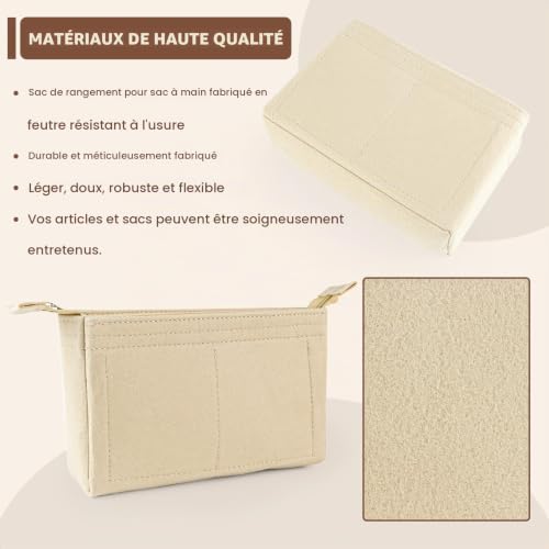 xtemtoamz Organiseur de sac pour femme, intérieur sac organisateur pour sacs en feutre avec fermeture éclair, accessoires pour sacs en feutre avec poches multifonctionnelles, beige, 2 pièces – vue 7