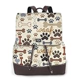 TREJUKY Dog Paw Prints Bones Backpack Purse for Women Leather Fashion Cute Small Backpacks Lightweight Casual Travel Hiking Ladies Laptop Rucksack Daypacks Shoulder Bag