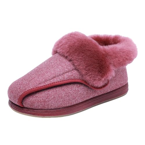 Sekiueo Kvinnors tofflor med bred passform Diabetiker vinterskor Justerbar pälsfodrad Slip-On inomhus utomhus Diabetiker för svullna fötter,Pink,35 EU