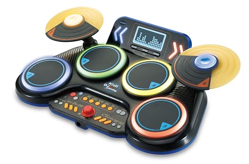 VTech Kidi DJ Drums, elektroniczny akumulator dla dzieci z podkładkami świecącymi, grami muzycznymi, trybem Bluetooth i wbudowanym mikrofonem, pałeczkami w zestawie, język włoski, baterie w zestawie,