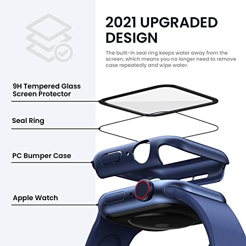 Image of Tensea for Waterproof Apple Watch Screen Protector Case 41mm Series 9 /8 /7 Accessories, iWatch Protective Face Cover with Tempered Glass Film for Women Men, Bumper Case for iPhone Watch 41 mm