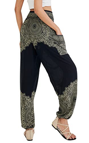 Joob Joob Boho Pants For Women - Flowy Loose Harem Hippie Pants - Casual Yoga Bohemian Joggers Comfy Lounge Pajamas Black Medium #TOP7