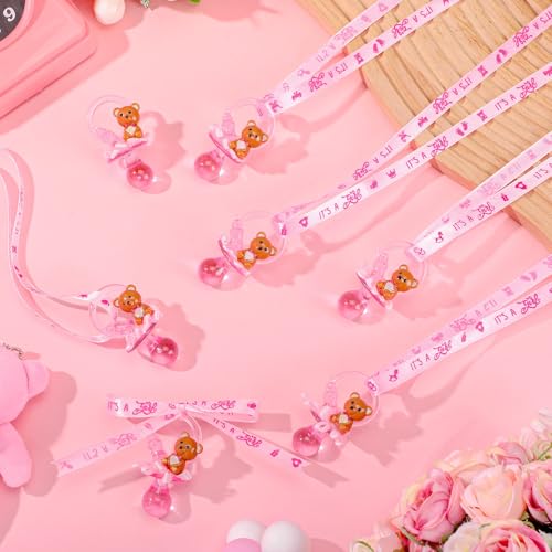 Image of Coume 36 Pcs Baby Shower Pacifiers Necklace Cute Bear Bottle Acrylic Pacifiers Necklaces for Baby Shower Games Guests Gender Reveal Party Favors Prize Decorations DIY (Pink,Cute)