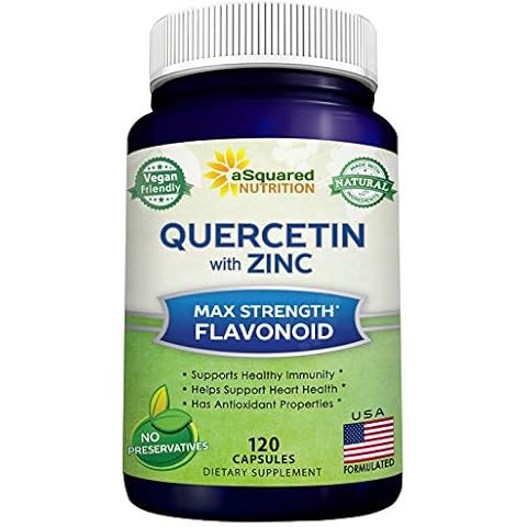 aSquared Nutrition Quercetin 1000mg with Zinc Supplement - 120 Capsules - Quercetin Dihydrate with Black Elderberry & Zinc - Max Strength Powder Complex Pills to Help Improve Immune Response Cover