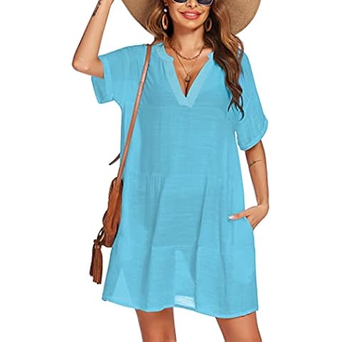 AI'MAGE Women's Swimsuit Coverups Bikini Beach Swimwear Cover Up Sexy Bathing Suit Cover Up Dress with Pockets, A_light Blue, Small Cover