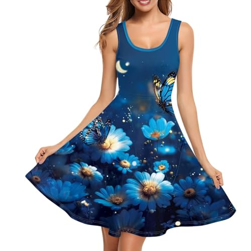 Image of TOADDITDO Women's Sleeveless O Neck Beach A-Line Party Coctail Tank Dresses Flared Sundress