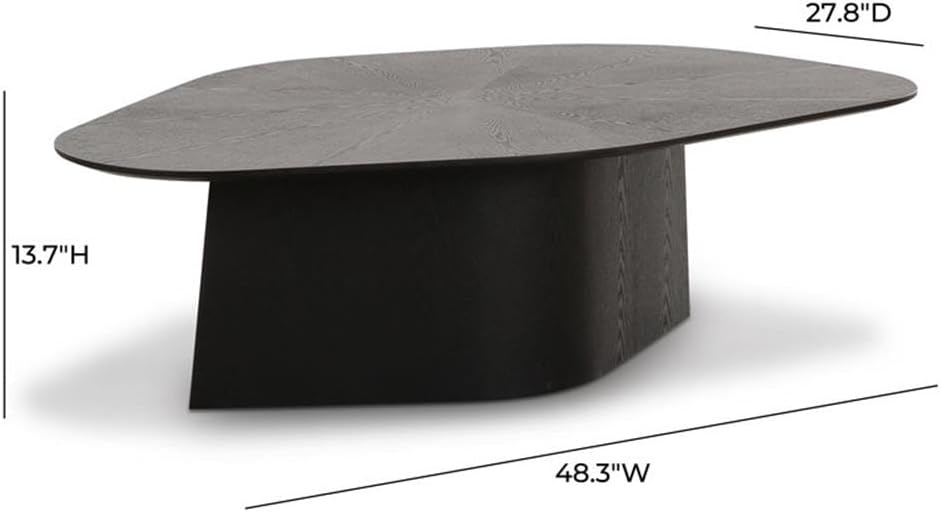 Pemberly Row Contemporary Geometric Coffee Table, 48.3" W x 27.8" D x 13.7" H, Black Ash Wood, Tapered Edged Top, Handmade Accent Table for Living Room