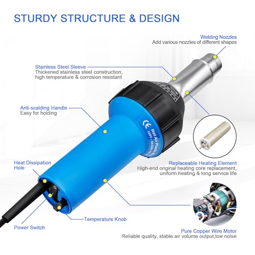 SWIGRANCE Hot Air Plastic Welder 1600W Plastic Welding Roofing Kit 110V, Vinyl PVC TPO Welding Handheld Plastic Hot Air Heat Gun Welding Torch with Various Nozzles by SWIGRANCE - Image 6