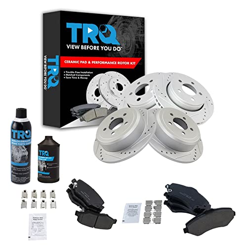 TRQ Front and Rear Performance Brake Pad & Rotor Kit Brake Chemical Kit Brake Pads Brake Rotors Set Ceramic Premium G-Coated Compatible with 2007-2011 Dodge Nitro 2008-2012 Jeep Liberty