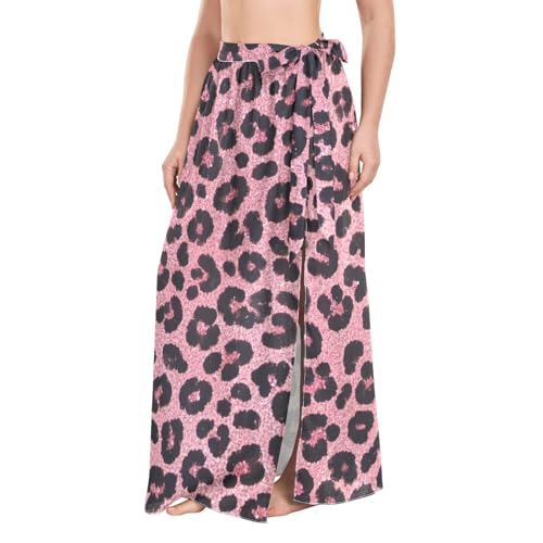 Paréo rose à paillettes et motif léopard avec attache réglable pour le maillot de plage L
