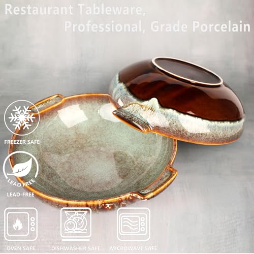 jinsongdafa Round Casserole Dish Set of 2, 1.6 Qt Ceramic Au gratin Baking Dish, Baking Pan with Handles or for mixing, salad, pasta bowl, Best gift for those who love baking, Microwave, Oven safe by jinsongdafa - Image 3