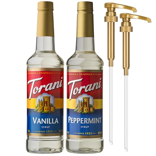 Image of Torani Syrups, Peppermint and Vanilla Syrup Variety 2-Pack, Coffee Syrups for Drinks, Pumps Included, 25.4 Fl Oz Ea