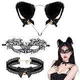 [JIURUN] 猫耳 カチューシャ 鈴付き コスプレ かわいい髪飾り 黒 白 ちょう結び ハロウィン クリスマス ふわふわ耳 コスチューム 仮装 小物 (ブラック)