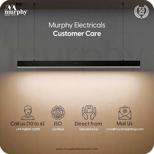 Image of Murphy Black 4ft LED Hanging Profile Pendant Light, 45W Warm White, 2-Year Warranty, Aluminium Body, Adjustable Wire - Linear Ceiling Light for Office, Home & Commercial - Pack of 1