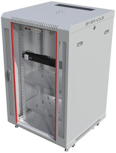 Image of 18U Wall Mount Server Rack Cabinet 24 inch Deep, 19 inch Network & AV Enclosure for Home Lab with Fan, PDU, 2 Shelves, Locking Glass Door