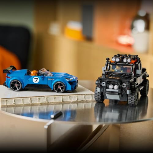 LEGO Speed Champions La Jaguar Project 7 et Le Land Rover Defender - Jeu de Construction - Maquette STEM - 2 Voitures Jouets & 2 Minifigurines de Pilotes - Cadeau d'anniversaire Garçon 10 Ans 77264