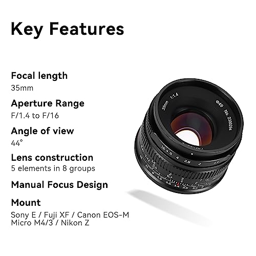 Image of 7artisans 35mm F1.4 Mark II APS-C Manual Focus Fixed Lens Large Aperture for Sony E Mount Mirrorless Cameras A6500 A6300 A6100 A6000 A5100 A5000 A9 NEX 3 NEX 3N NEX 5 NEX 5T 5R NEX 6 7