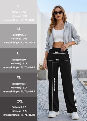 SAFORT Jogginghose Damen Lang Sporthose Weites Bein Trainingshose Freizeithose Sweathose für Alltag & Training, Schwarz, 71cm, M