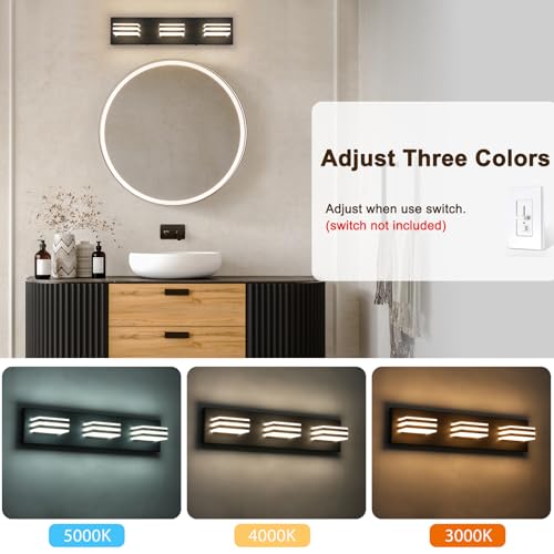 Image of Black Vanity Lights for Bathroom Light Fixtures (3-Light, 20-Inch) Adjust 3 Colors Modern Bath Lighing Fixture Over Mirror LED Vanity Lighting
