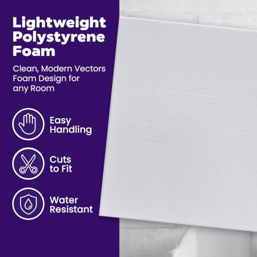 À LA MAISON CEILINGS R187 Vectors Foam Glue-up Ceiling Tile (128 sq. ft./Case), Pack of 48, Plain White by À LA MAISON CEILINGS - Image 3