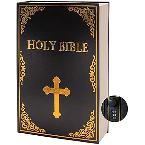Leather Book Safe (Size 10.79"×7.72"×1.97") Real Paper Secret for Jewelry, Money and Cash, Diversion Book Safe,Hollow with Hidden, Combination Lock (L, Bible-Combination) Cover