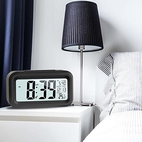 JOPHEK Cyfrowy budzik LCD, budzik podróżny z funkcją drzemki temperatury, sterowanie światłem, inteligentny budzik do sypialni, biura domowego