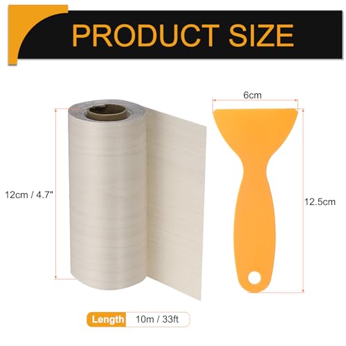 Image of HARFINGTON Wood Grain Repair Tape 4.7 Inch x 33ft Self Adhesive Repair Patch Tape Simulated Wooden Floor Tapes with Plastic Scraper for Tables Doors Windows Furniture, White Maple