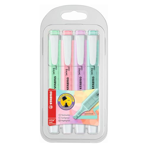 STABILO Swing cool pastel edition highlighters, set of 4, PET case, you will receive 1 pack, package contents: 4 cases.